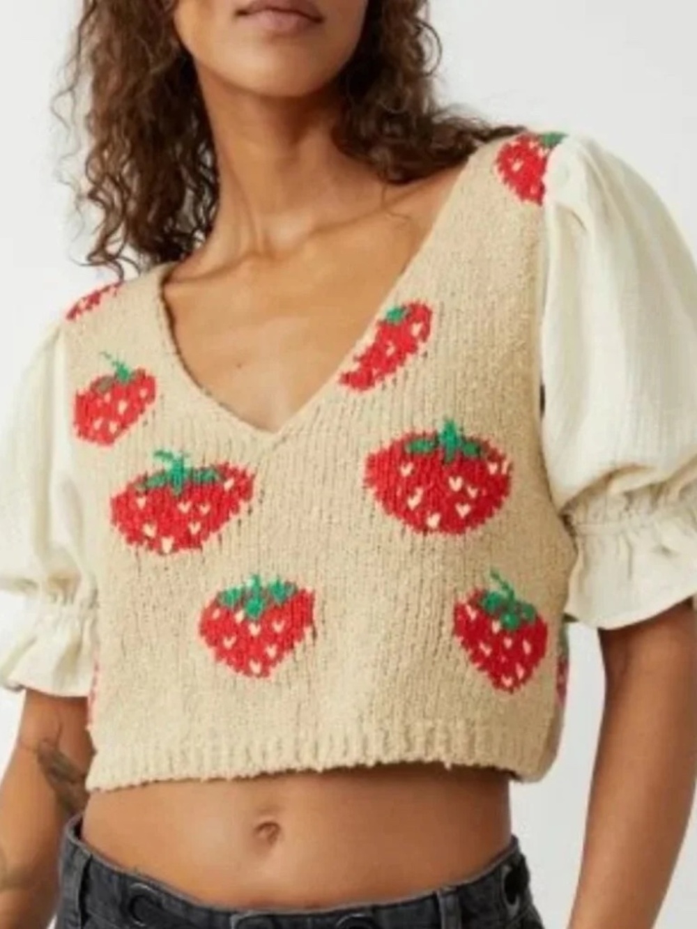 Free People Strawberry Jam Cropped Sweater NWT